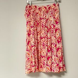 Josephine Sze Large Pink Floral Midi Skirt Side Pockets Boho Whimsy Hippie